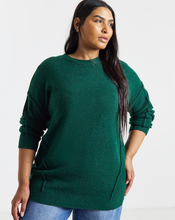 Crew Neck Exposed Seam Longline Jumper