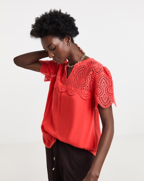 Crinkle Crochet Trim Top