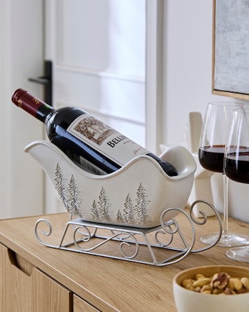 Resin and Metal Silver Sparkle Sleigh Wine Bottle Holder/Ornament - 30cm