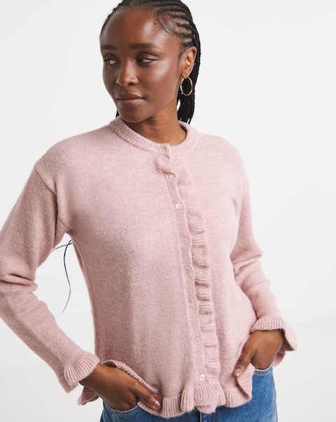 Simply Be Pink Ruffled Frill Knit Cardigan