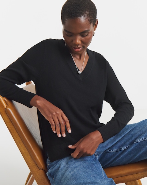 Fine Knit Black V Neck Jumper