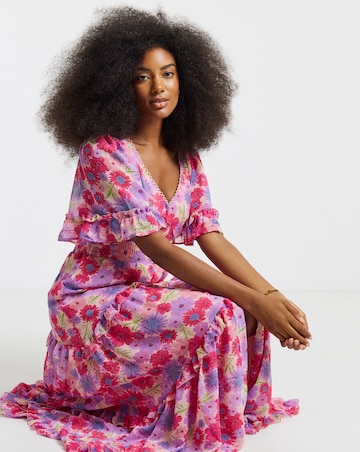 Simply Be Pink Floral Tiered Maxi Dress