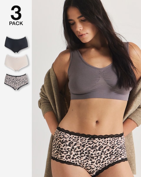 Pretty Secrets (3 Pack) Microfibre Lace Trim Short Knickers