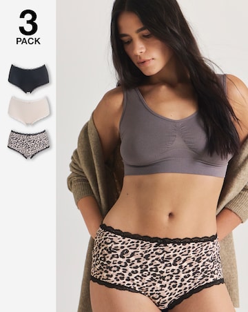 Pretty Secrets (3 Pack) Microfibre Lace Trim Short Knickers