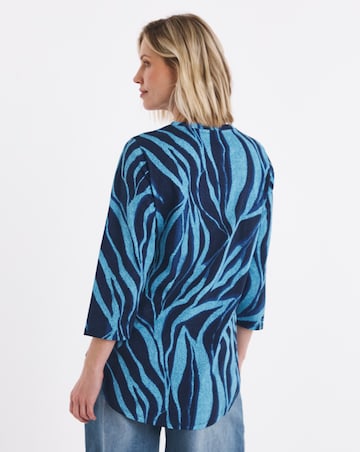 Blue Printed Longline Curved Hem 3/4 Sleeve