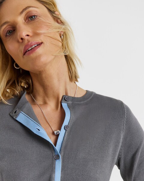 Contrast Detail Crew Neck Cardigan