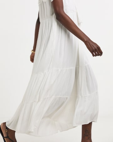 Crinkle Broderie Trim Smock Dress