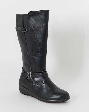 Cushion Walk Elasticated Knee High Wedge Boots - Wide Fit (E) & Curvy Calf