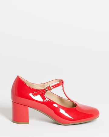 Cherry T Bar Block Heel Shoes - Wide Fit (E)