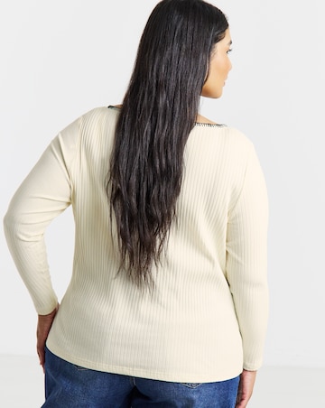 Simply Be Cream Asymmetric Neckline Blanket Stitch Long Sleeve Top
