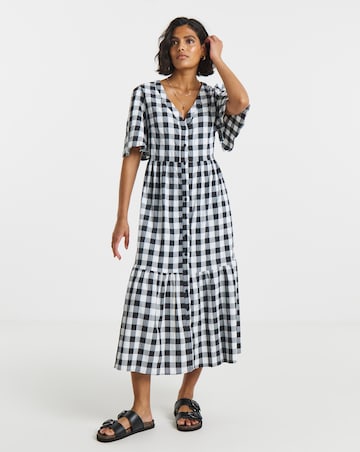 Simply Be Mono Check Gingham Button Up Midi Dress