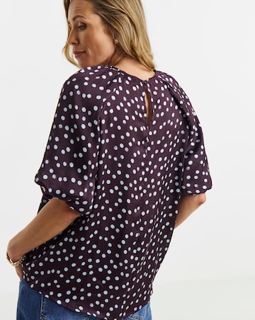 Burgundy Spot Satin Yoryu Bubble Sleeve Top