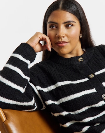 Simply Be Cosy Yarn Mono Stripe Crew Neck Ribbed Cardigan