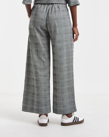 Grey Check Ponte Pull On Pleated Wide Leg Trouser