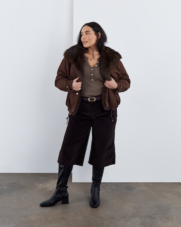 Chocolate Detachable Faux Fur Collar Parka Jacket