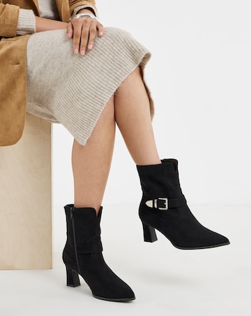 Heather Buckle Detail Heeled Ankle Boots - Extra Wide Fit (EEE)