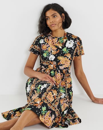 Simply Be Black Scarf Print Jersey Midi Dress With Pockets