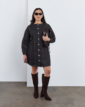 Indigo Denim Button Front Mini Dress