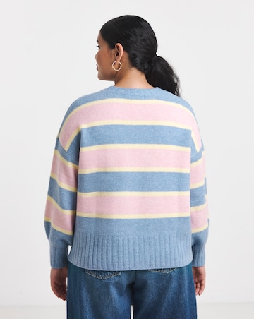 Crew Neck Striped Volume Sleeve Jumper