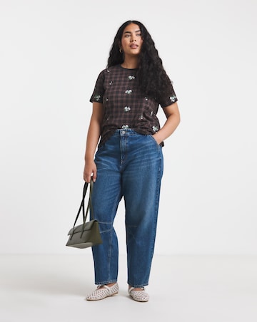 Simply Be Brown Ditsy Floral Embroidered Tee
