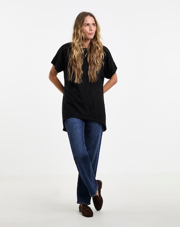Black Crew Neck Grown On Sleeve Longline Dipped Back Top