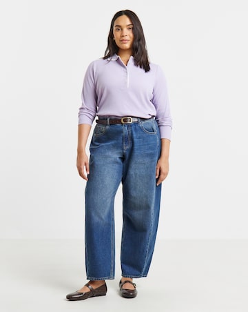 Simplu Be Lilac Contrast Scallop Trim Long Sleeve Polo Top