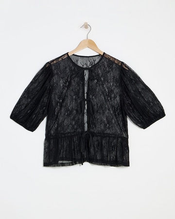 Simply Be Black Lace Tie Front Top