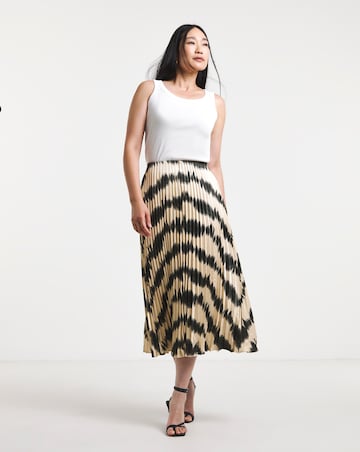 Mono Print Satin Pull On Pleated Midaxi Skirt
