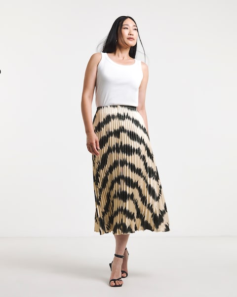 Mono Print Satin Pull On Pleated Midaxi Skirt