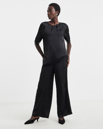 Satin Wide Leg Lace Trim Trouser Co Ord