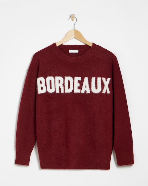 Simply Be Brushed Yarn Burgundy Slogan Knitted Crew Neck Jumper