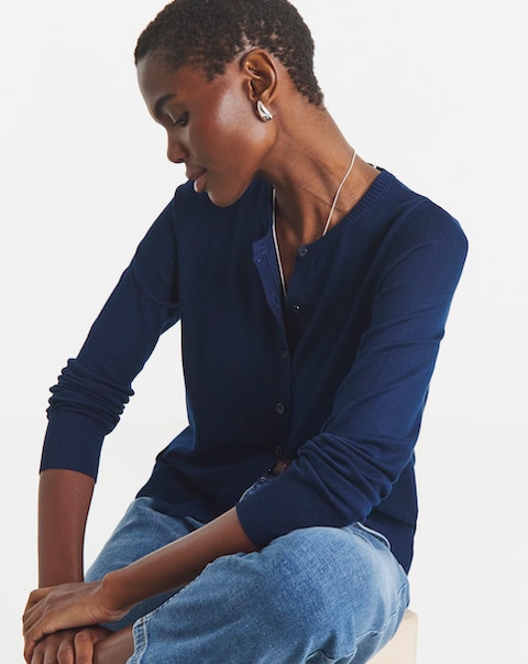 Fine Knit Navy Crew Neck Cardigan