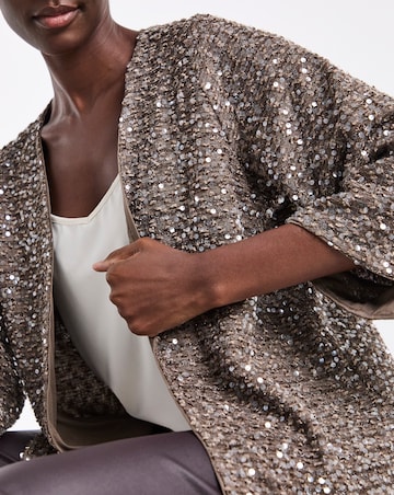 Mocha Sequin Kimono Sleeve Cardigan