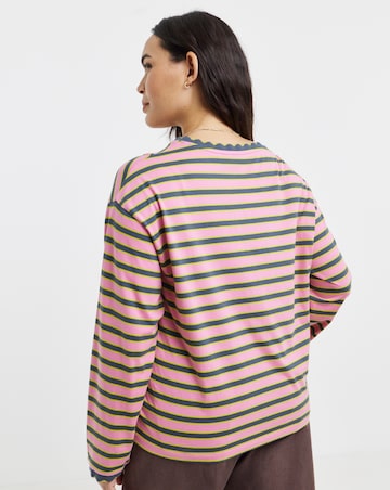 Simply Be Stripe Long Sleeve Scallop Edge T-Shirt