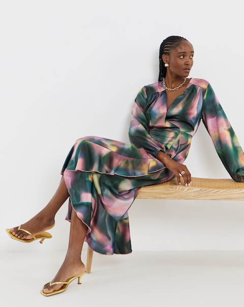 Flounce London Swirl Print Wrap Midaxi Dress