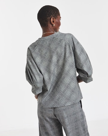 Grey Checked Raglan Sleeve Top