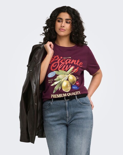 ONLY Olive Graphic Printed Cotton T-Shirt