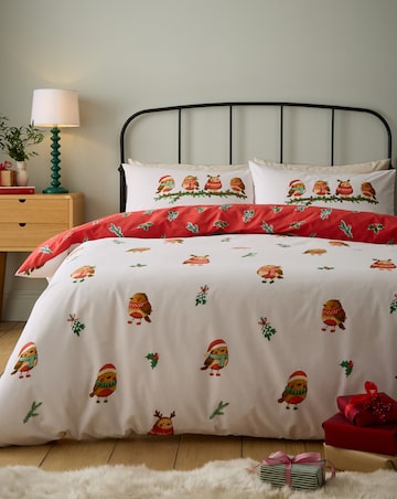 Catherine Lansfield Christmas Robins Duvet Cover Set