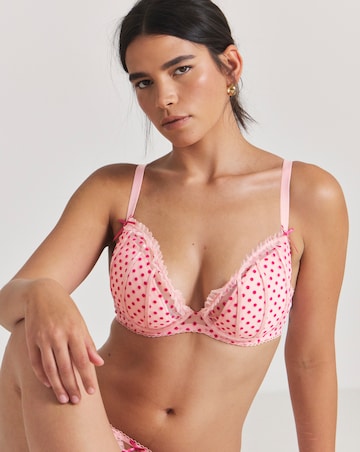 Ann Summers Tease & Trouble Flocked Spot Padded Plunge Bra Pink
