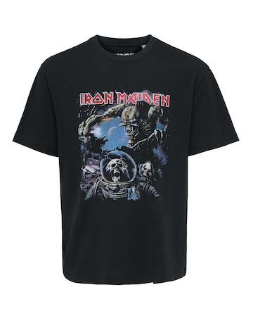 Only & Sons Iron Maiden Relaxed Fit Astronaut Skeleton T-Shirt - Black