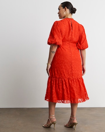 Joanna Hope Coral Burnout Bubble Sleeve Dress
