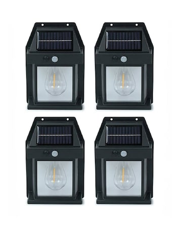 Pack of 4 - Black Lanterns, PIR Motion Sensor Wall Garden Solar Lights