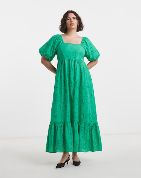 Simply Be Green Broderie Maxi Dress