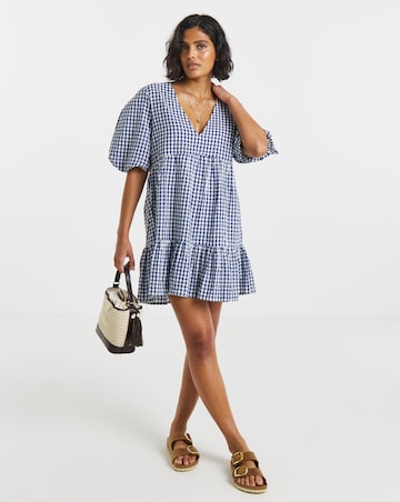 Simply Be Navy Gingham Smock Dress