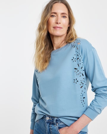 Pure Cotton Crew Neck Cutwork Long Sleeve Sweatshirt