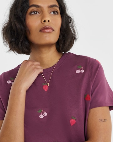 Simply Be Fruit Cross Stitch All Over Embroidery T-Shirt