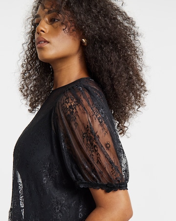 Simply Be Black Short Sleeve Lace Peplum Top