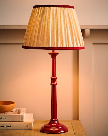 ValueLights Clara Burgundy Candlestick Table Lamp with Linen Pleated Shade