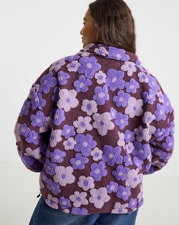 Simply Be 3D Purple Floral 1/2 Zip Bubble Hem Borg