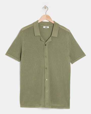 Green Knitted Revere Collar Shirt